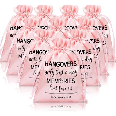 10 stk. Bryllups Tømmermænds Recovery Kit - Pink Snøretasker, 15 x 20 cm