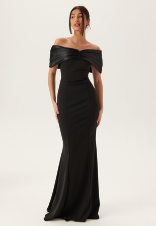 Bubbleroom Occasion - Satin Bow Off Shoulder Gown - Black - Kläder
