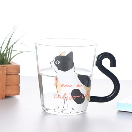 250ML e Cat Glass Juice Coffee Cup Milk Tea Coffee Glass Mug Hvit