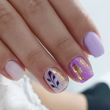 24 stk. lilla glitter press-on negle, korte, blanke, falske negle, efterår/vinter stil, nem påføring