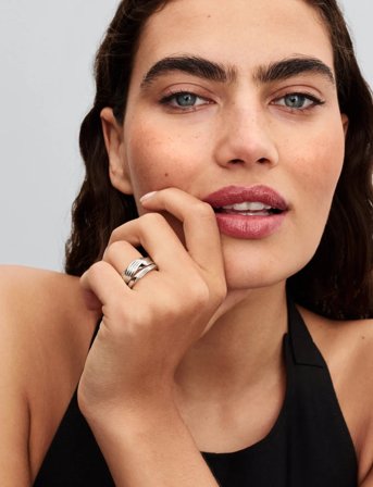 Pandora Twisted Sterling Silver Ring Set - Silver - 54