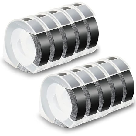 3D-prægede bånd 9mm hvid/sort - Pakke med 10 - Kompatibel med DYMO 12965/12966 - Vandresistent