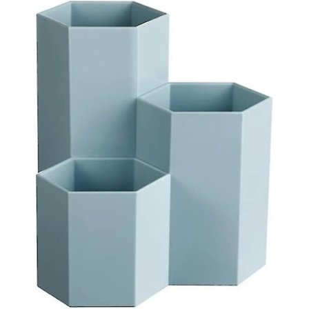 Plastik Pen Box Hexagonal Penholder Blyantsopbevaringsboks Penselæske Organizer Kontorartikler (blå)