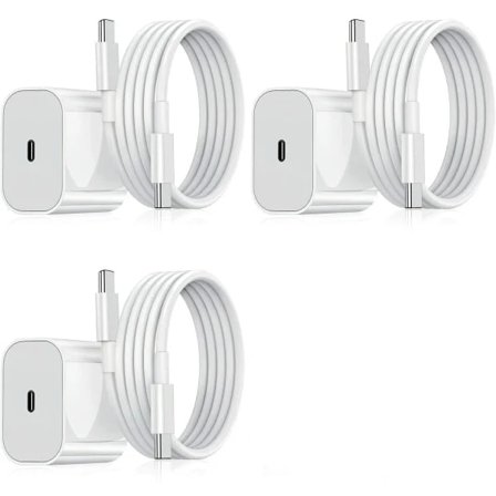 iPhone Samsung Hurtiglader USB-C Strømadapter 20W + 2m Kabel 3-Pakning iPhone