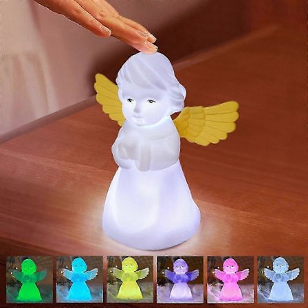 Rukoileva enkeli yövalo, pehmeät silikoniset suojelusenkelivalot 7 värin yövalot lapsille, vauvoille ja aikuisille, USB-ladattava yölamppu