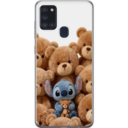 Kompatibel Mobilcover til Samsung Samsung Galaxy A21s Sød og sikker illustration med Stitch omgivet af bamser, der skaber en varm og legende følelse