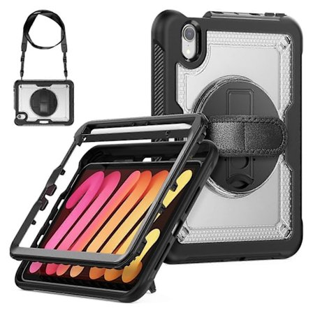 Fodral med Ställ för iPad mini (2024)/(2021) PC+TPE Tablettskydd med Handrem och Axelrem