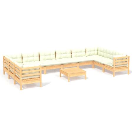 Vidaxl Loungegrupp Med Gräddvita Dynor 11 Delar Massiv Furu Creme
