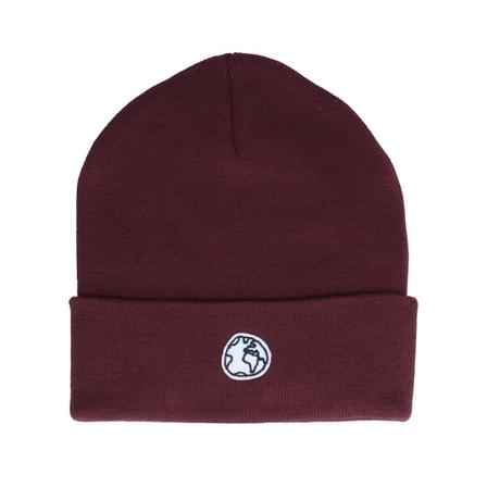 Dedicated - Červená cuff Beanie - Kiruna Globe Burgundy Recycled Cuff @ Hatstore