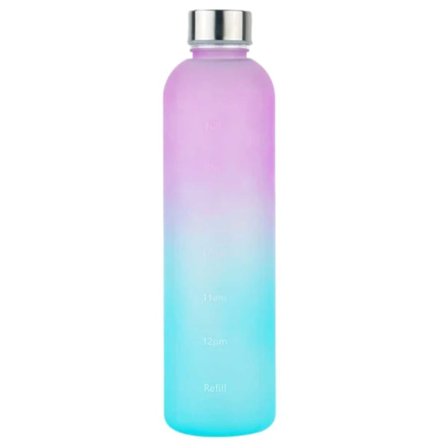 Minimalistisk motiverende vannflaske med tidsmarkør 1000 ml rosa