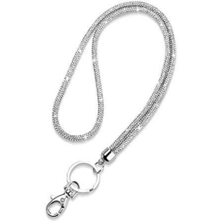 80 cm:n avainnauha naisille, strassikivinauha bling ID-kortinpidike söpö kaulakoru avainnauha metallisoljella avaimenperä