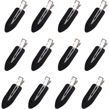 Hårklämmor utan böjning, smink utan veck, hårklämmor för frisyr, vågor, styling eller smink, 12-pack (svart) Black