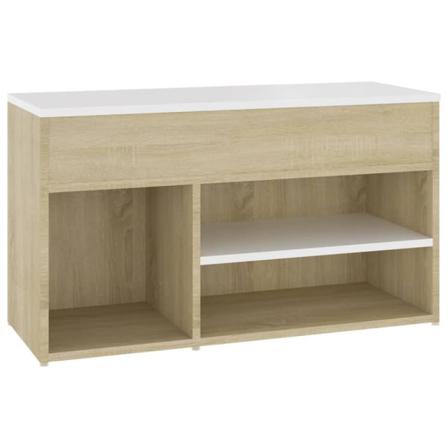 Vidaxl Skobänk Vit Och Sonoma-ek 80x30x45 Cm Spånskiva Beige