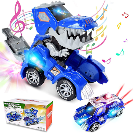 Transformerande Dinosaurie Leksaker, 2 I 1 Automatisk Transformerande Dinosaurie Bil Med LED-Ljus Och Musik Transformera Dino Bil För Barn Jul 