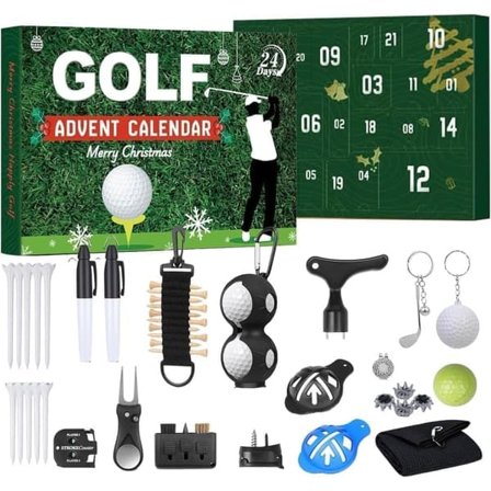 Adventskalender Golf 2025 – 24 Dager Julekalender med Baller, Tees & Marker, Julegave for Menn & Golfentusiaster