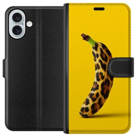 Yhteensopiva Lompakkokotelo Apple Apple iPhone 16 Plus Banaani leopardikuvioilla keltaista taustaa vastaan luovassa ja leikkisässä suunnittelussa