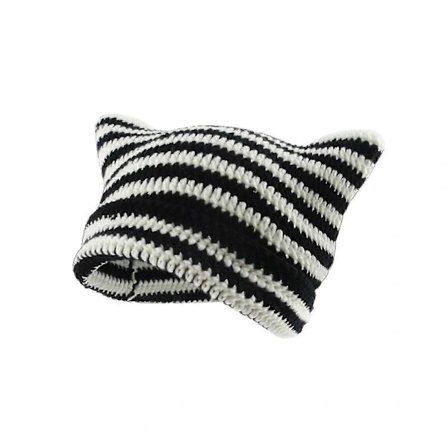 Heklet kattelue for kvinner - Vintage Grunge Tilbehør Slouchy Lue Svart