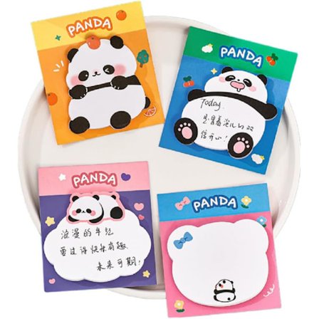 Selvklebende lapper, Søte notatblokker 4-pakning, Kawaii Panda-markørflagg for kontor, skole, planlegger og journalføring