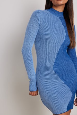 Mocean Sisters x NA-KD Color Blocked Mini Dress - Strikkjoler - Blå - S