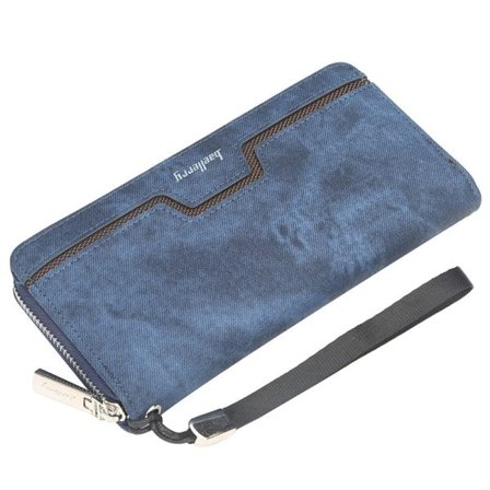 IC baellerry lang glidelås for menn lommebok PU lær clutch business casual ungdom clutch mørkblå blå