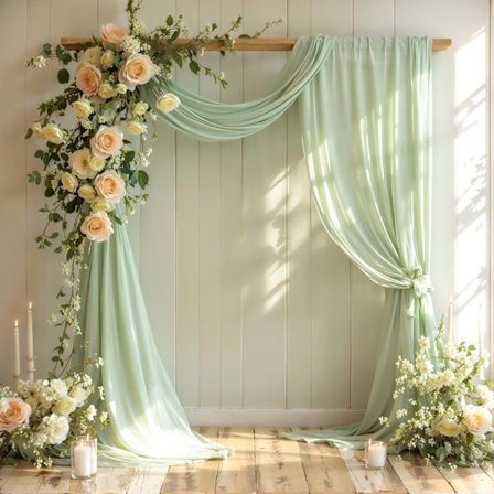 Bröllopsbåge Draperingstyg, 1 Panel 5,5m Salviagrön Båge Bakgrund Draperingar Chiffongtyg Draperingar Pergola Draperi