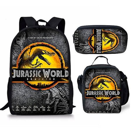3 st/ set 16 tum Jurassic World Ryggsäck Kindergarten Bokväska Barn Start Skola Present Ryggsäck+lunchväska+pennväska