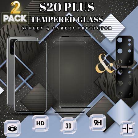 2-pack Samsung S20 Plus Skärmskydd & 2-pack Linsskydd - Härdat Glas 9h - Super Kvalitet 3d