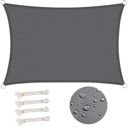 Rektangulært solseil 3x4 m vanntett anti 93% UV vannavvisende vindbeskyttelse polyester med UV-beskyttelse for hage uteplass camping grå-FA-