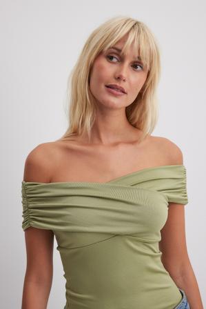 NA-KD Haut sans manches à épaules dénudées - Tops bustier - Vert - X-Large