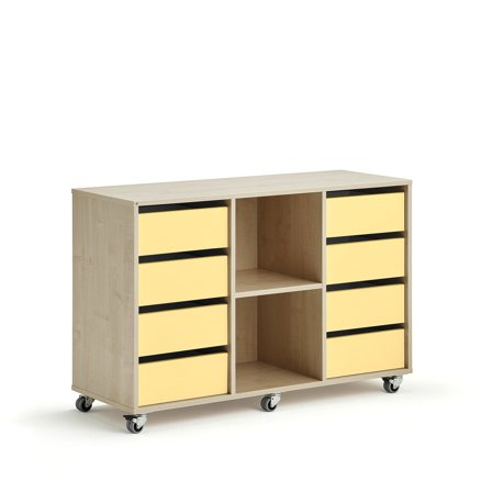 Student storage CASPER, 8 drawers, 2 compartments, birch, sky blue