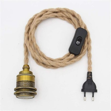 Vintage Hamp Rope Pendel Light Kit Med Switch Plug Diy Single Head Hängande, kabel Rep E27 (brons)