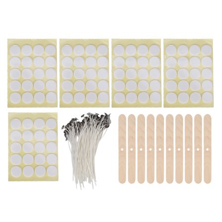 DIY Ljusframställningssats 100 st 15 cm Ljusvekar 100 st Dubbelsidiga klistermärken 10 st Trävekhållare Gula bottenklistermärken