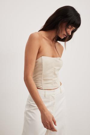 NA-KD Haut style corset en lin mélangé - Crop tops - Beige - EU 42