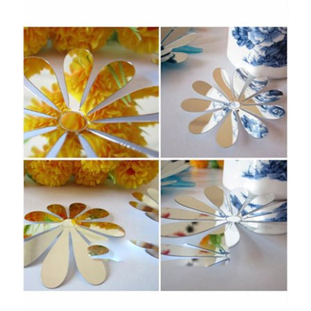 Veggdekorasjon 12-pack blomster 3d sølvvegg Dekal klistremerker Vegg nedkårer