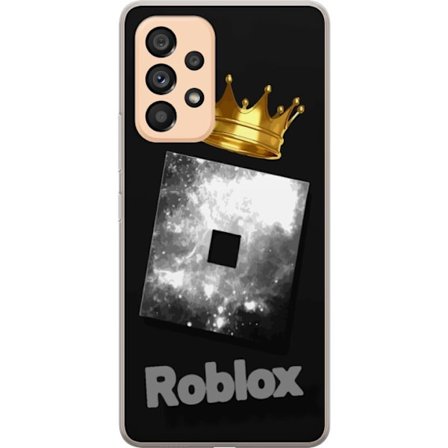 Kompatibel Mobilcover til Samsung Samsung Galaxy A53 5G Minimalistisk sort og sølvfarvet Roblox-symbol med gylden krone og luksuriøs gamer-æstetik