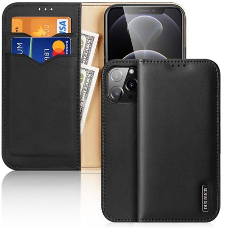 Iphone 13 Pro Max - Dux Ducis Hivo Äkta Läder Fodral - Svart