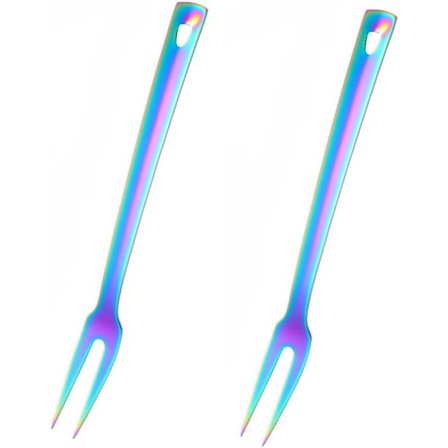 Kjøttgaffel i rustfritt stål, grillgafler, lang gaffel, lengde 31 cm, kjøttgafler, kjøttgaffel, serveringsgaffelsett, regnbue, 2