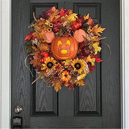 Höstpumpakrans - Konstgjord lönn, solros och höstskörd Dekoration för ytterdörr, inomhus/utomhus