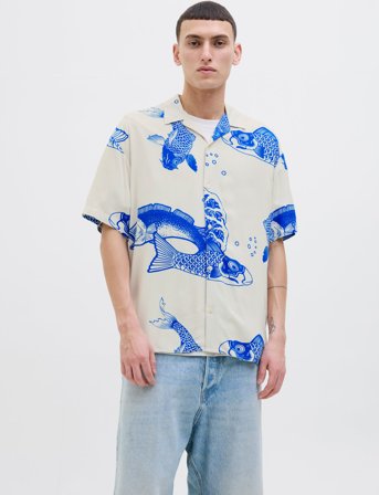 Jack & Jones Jjjeff Aop Resort Shirt Ss - Cream - XL