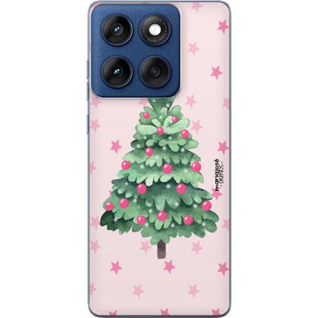 Kompatibel Mobilcover til Motorola Edge 60 Rosa juletræ i akvarel med stjerner og kugler, et sødt vinterinspireret julemotiv perfekt til sæsonens deko