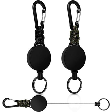 2-pakning uttrekkbar nøkkelring – Kraftig merkeholder med karabinkrok, Paracord og ID-kortholder