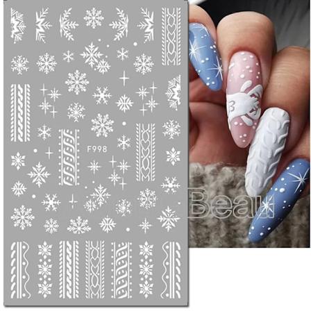 Nail Art 3D Decals Vinter Laser Blå Silver Julgranar Snöflingor Limhäftande Skylar Nagel Klistermärken Dekoration För Manikyr F998white