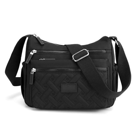 Dame Crossbody Veske Multi-lomme Nylon Vanntett Lett Casual Skulderveske Håndveske Bokveske, svart