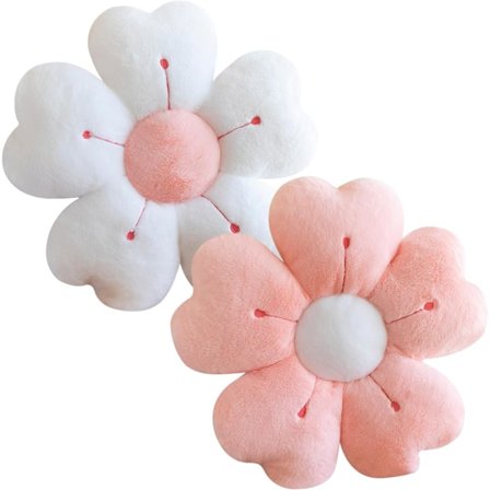 2 kpl Kukka-aiheisia tyynyjä 35 cm - Söpöt päivänkakkarapehmusteet, lattiatyynyt, preppy-tyylinen kodin makuuhuoneen sisustus (valkoinen+pinkki)