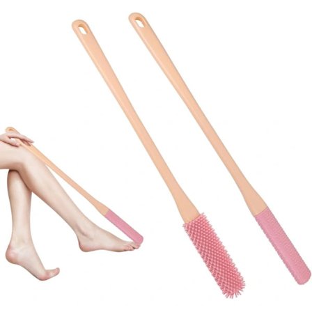 2-pak tåmellemrumsrensebørste, langskaftet fodskrubber til brusebad, silikone brusefodskrubber tå for tå (pink)