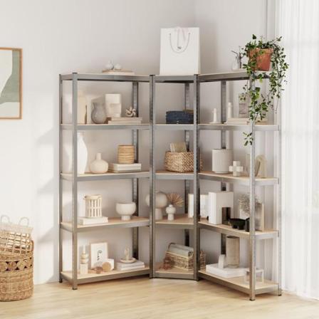 Vidaxl Förvaringshyllor 3 St Silver Stål & Konstruerat Trä 5 Hyl Silver