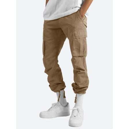 Herr Bekväma Arbetskläder Bomull Linne Multificka Casual Lös Baggy Långa Cargobyxor Khaki 3XL