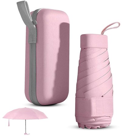 Mini sammenleggbar paraply med etui, lett bærbar paraply, lett kompakt regnparaply for reise utendørs daglig bruk, liten solskjerm for jenter og 