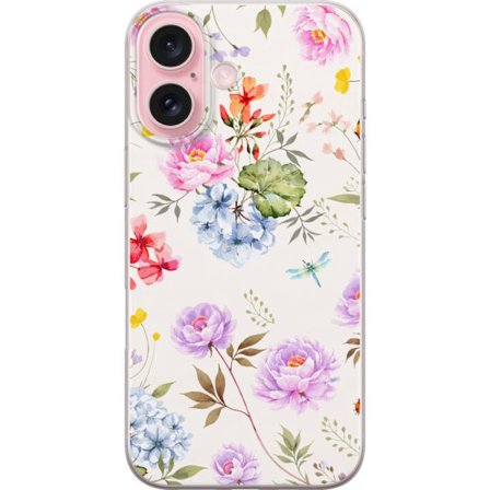 Yhteensopiva Puhelinkuori Apple Apple iPhone 16 Kukkakuviota käsinmaalatuilla kukilla, perhosilla ja hyönteisillä romanttiseen skandinaaviseen tyyl
