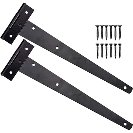 2 st Svarta Dörrgångjärn 12 Tum T-gångjärn Kraftiga T-gångjärn med 12 Skruvar Exteriör T-gångjärn för Ladugårdsdörrar, 300 mm